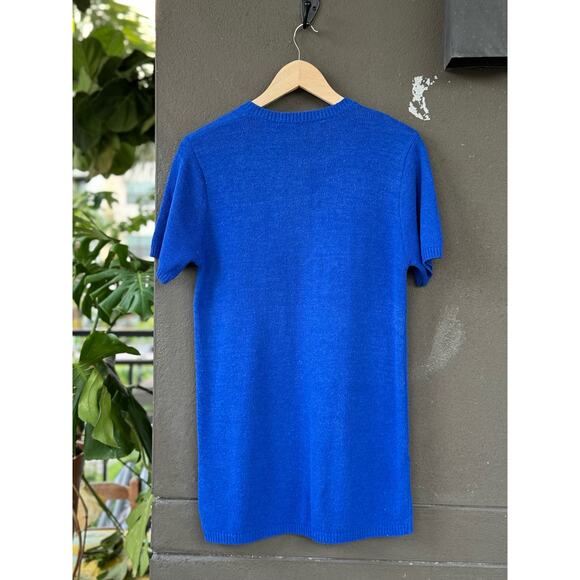 Melrose Silk Studio Womens Medium Silk Blue Floral Knit Sweater Pullover T-Shirt - Picture 3 of 6